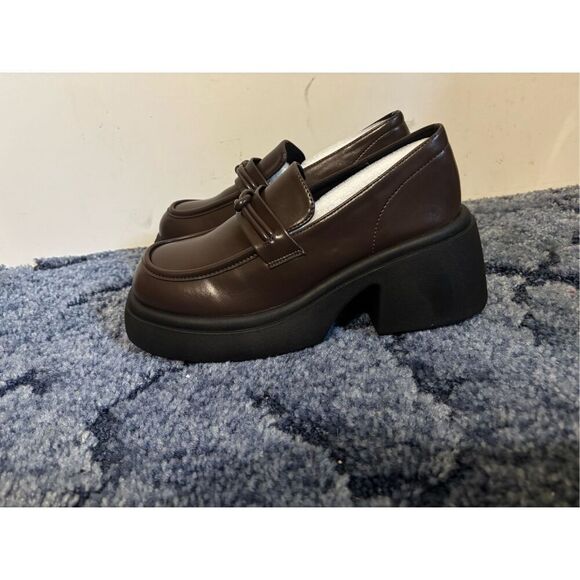 Brand New, No tags Women's Size 9.5 Brown Leather Mary Jane Loafers Platform - Picture 3 of 7